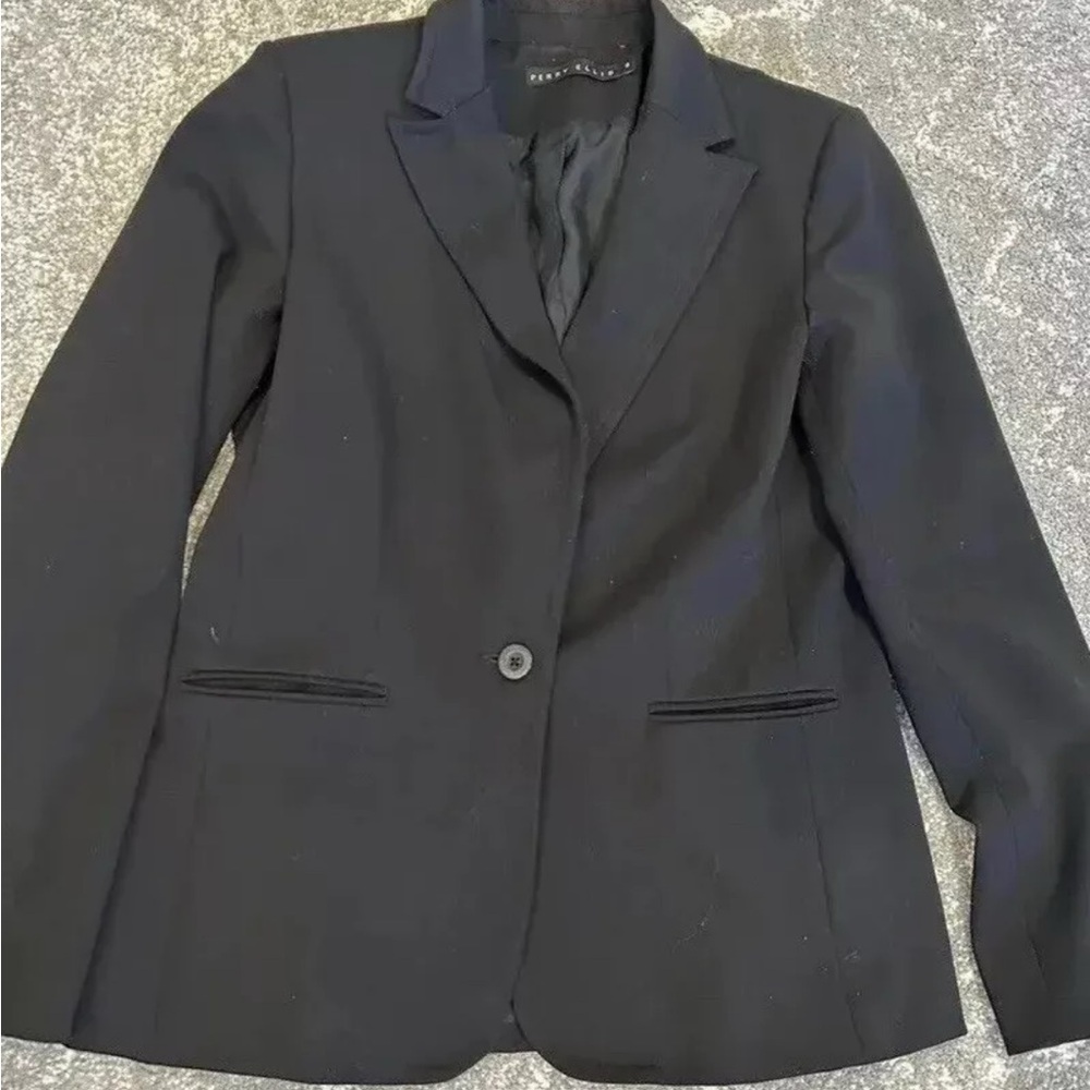 Perry Ellis Womens Blazer 8 Black Single Button lined pockets‎ Notched Lapel